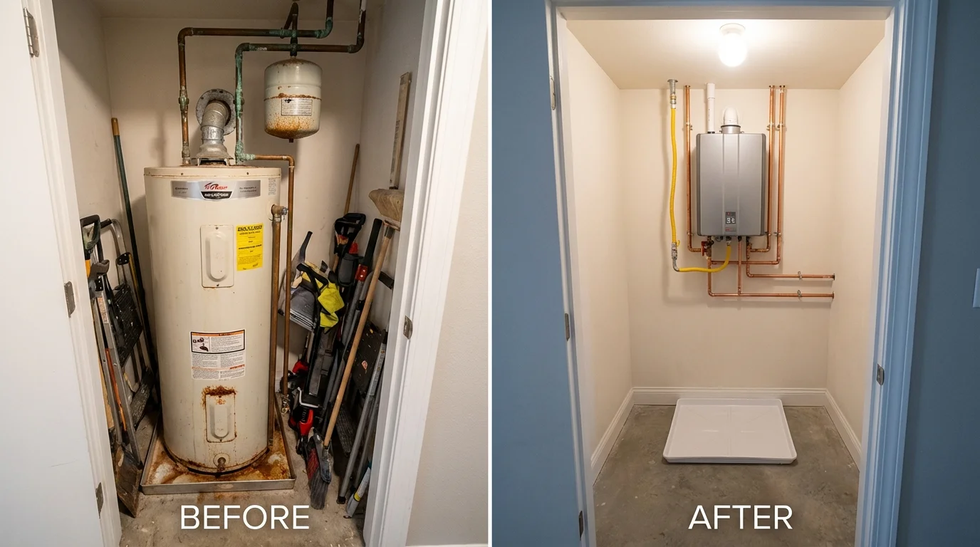 Tank water heater versus wall-mounted tankless unit comparison for Osceola, IA homeowners