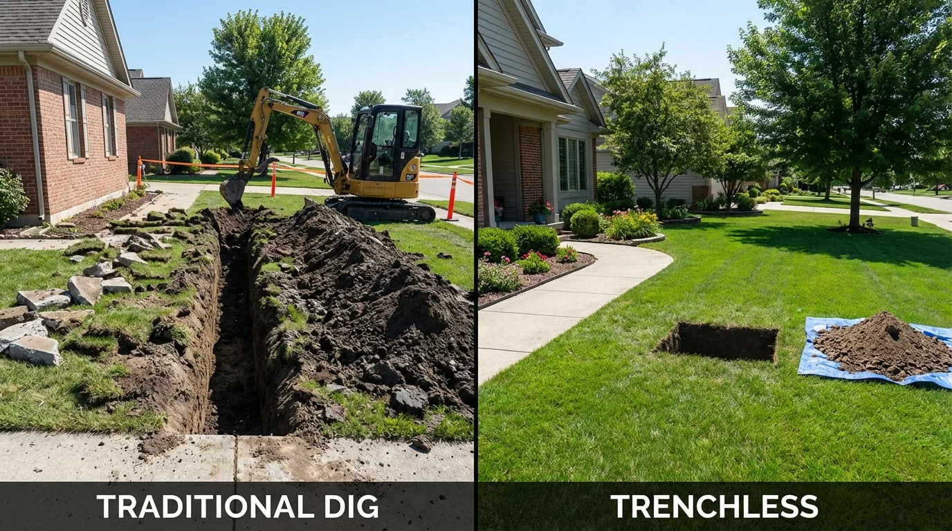 Trenchless sewer repair with minimal yard damage versus traditional excavation in Osceola, IA